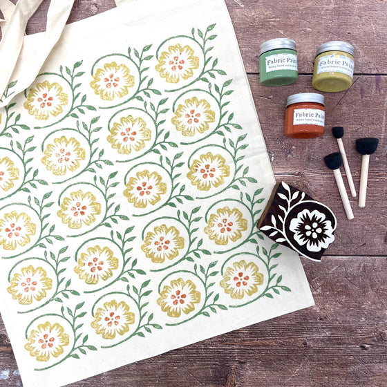 The Block Print Club - Autumn Floral Tote Bag