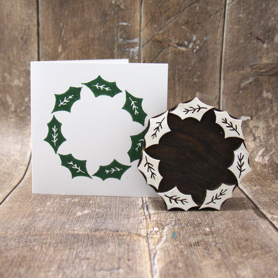 Large Holly Wreath- Indian Printing Block