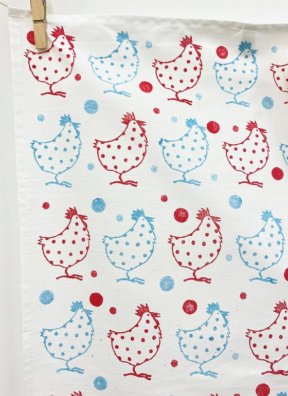 Indian Block Printing Kit - Red Chicken Tea Towel